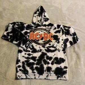 AC/DC Hoodie Men Small White Tie Dye Sweatshirt Pullover Sweater Rock N Roll Gym